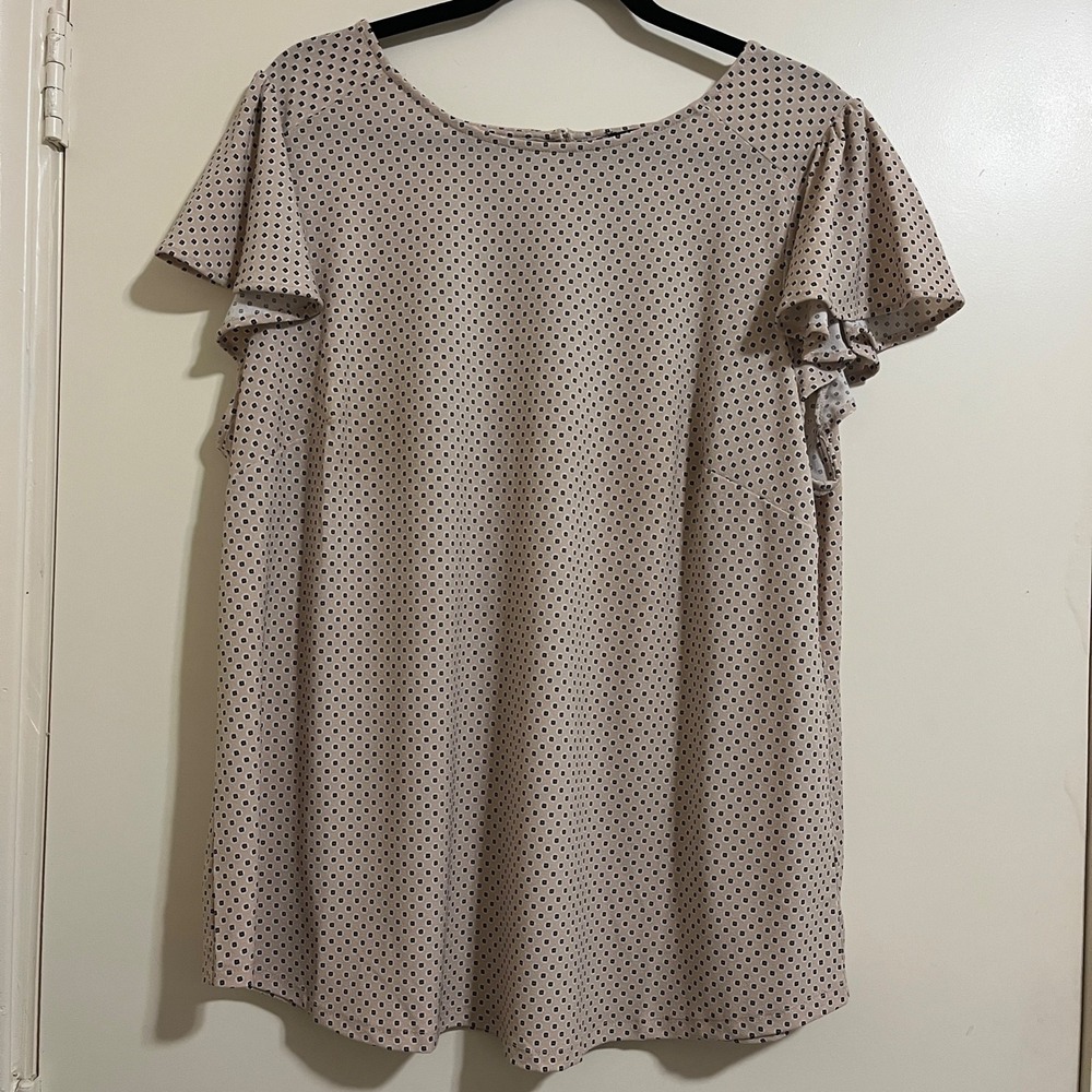 Adrianna Papell Women Geometric Top 1X Plus Tan Black‎ Flutter Sleeves Polished